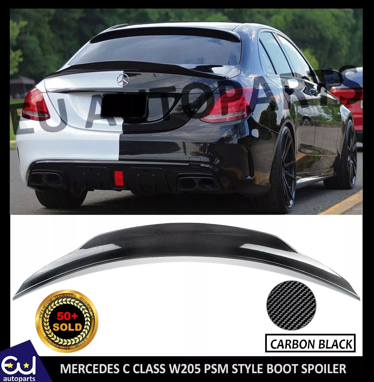 FOR MERCEDES C CLASS W205 RENNTECH PSM STYLE REAR BOOT SPOILER LIP CARBON LOOK