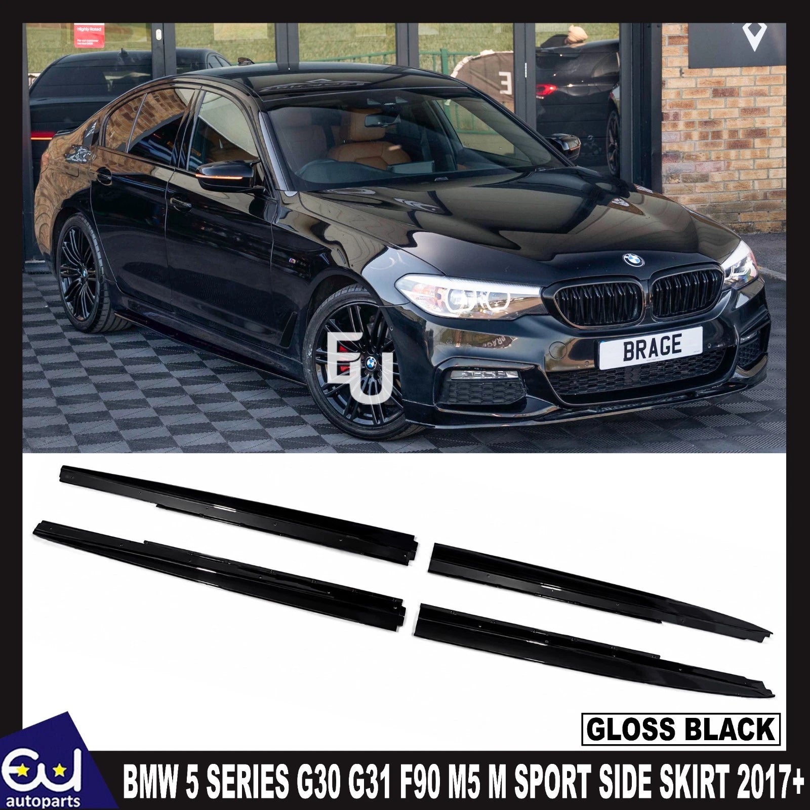 FOR BMW 5 SERIES G30 G31 F90 M5 M SPORT SIDE SKIRT EXTENSION BLADES GLOSS BLACK