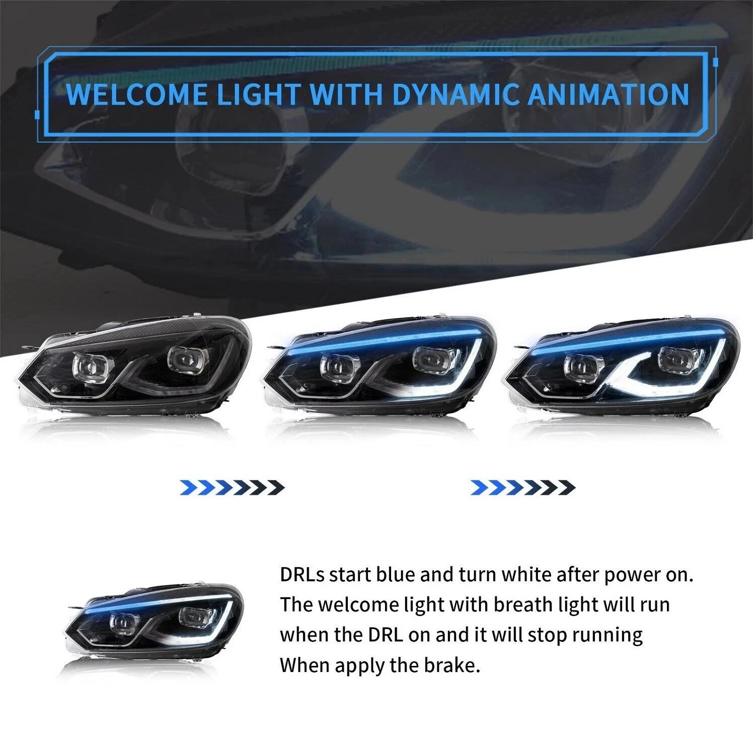 DYNAMIC SEQUENTIAL LED PROJECTOR HEAD LIGHT LIGHTS LAMP FOR VW GOLF 6 MK6 2008+