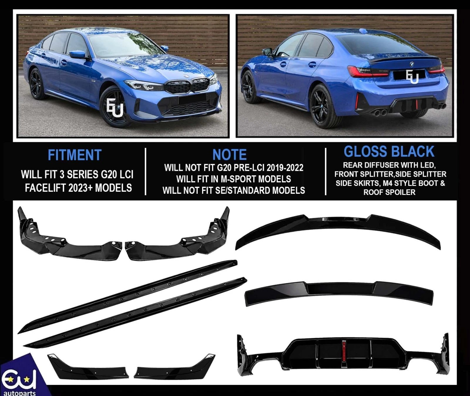FOR BMW 3 SERIES G20 LCI M SPORT BODYKIT BODY KIT FRONT SPLITTER DIFFUSER 2022+