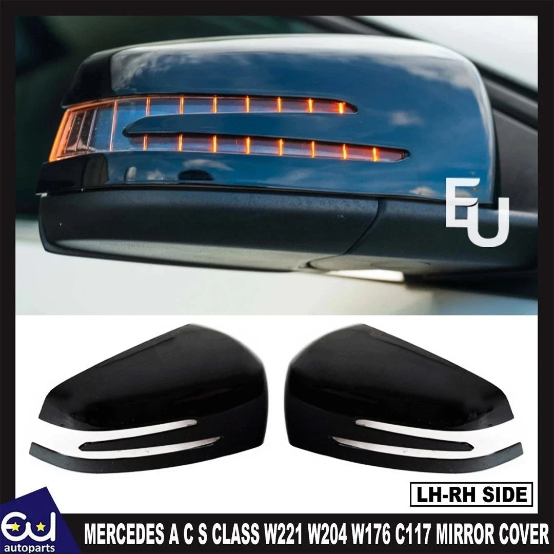 GLOSS BLACK WING MIRROR COVER CAPS FOR MERCEDES A C S CLASS W221 W204 W176 C117