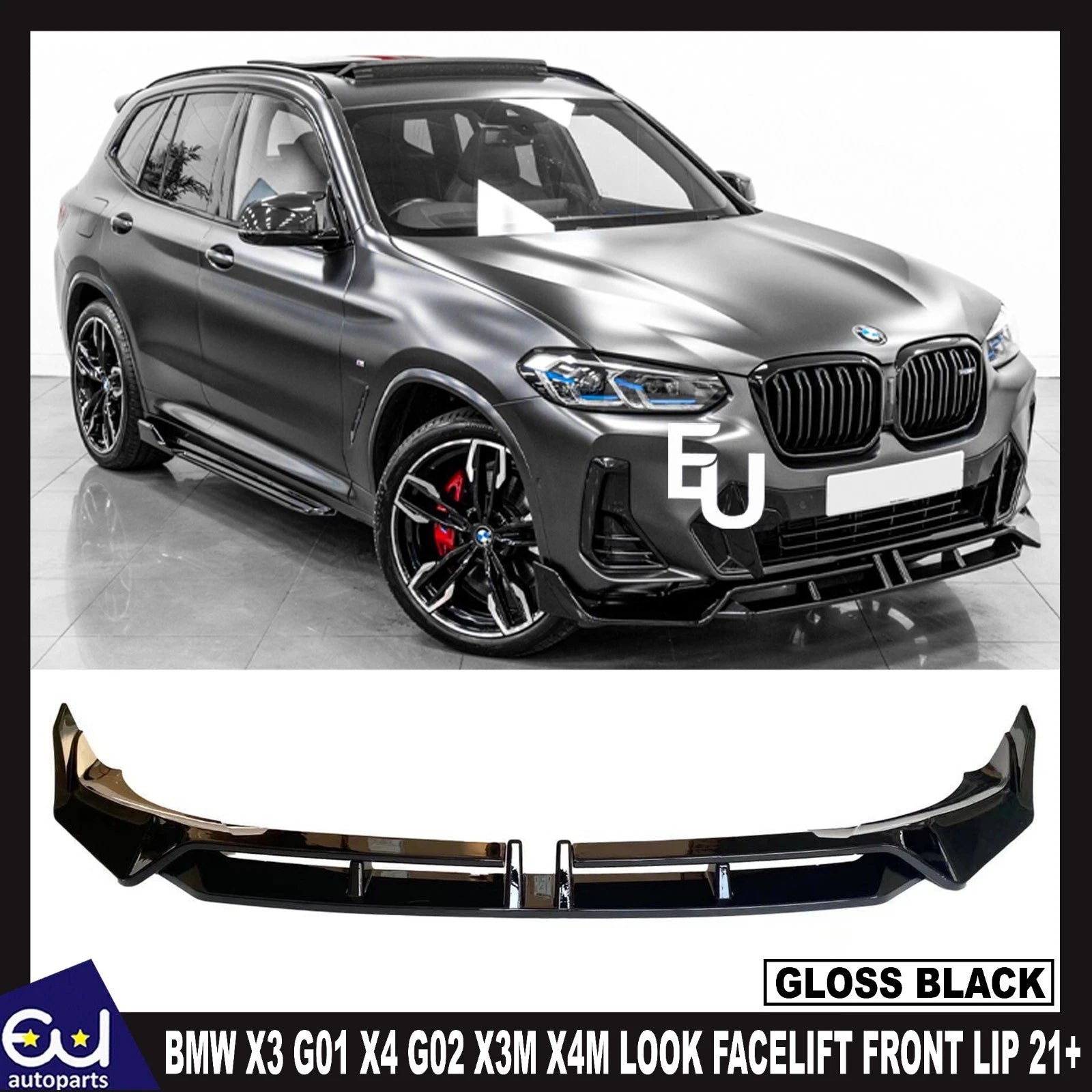 FRONT SPLITTER LIP FOR BMW X3 G01 X4 G02 X3M X4M LOOK FACELIFT GLOSS BLACK 21+