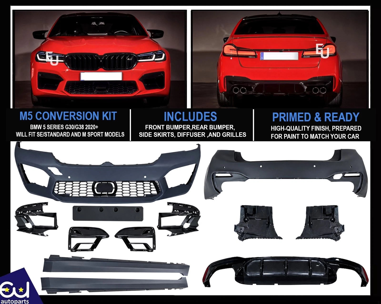 F90 M5 CONVERSION FRONT REAR BUMPER BODYKIT FOR BMW 5 SERIES G30 LCI 2020+