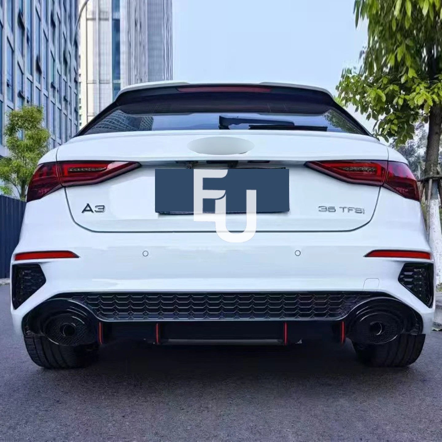 FOR AUDI A3 S3 8Y S-LINE HATCHBACK RS3 LOOK REAR BUMPER DIFFUSER W/PIPES 2020+