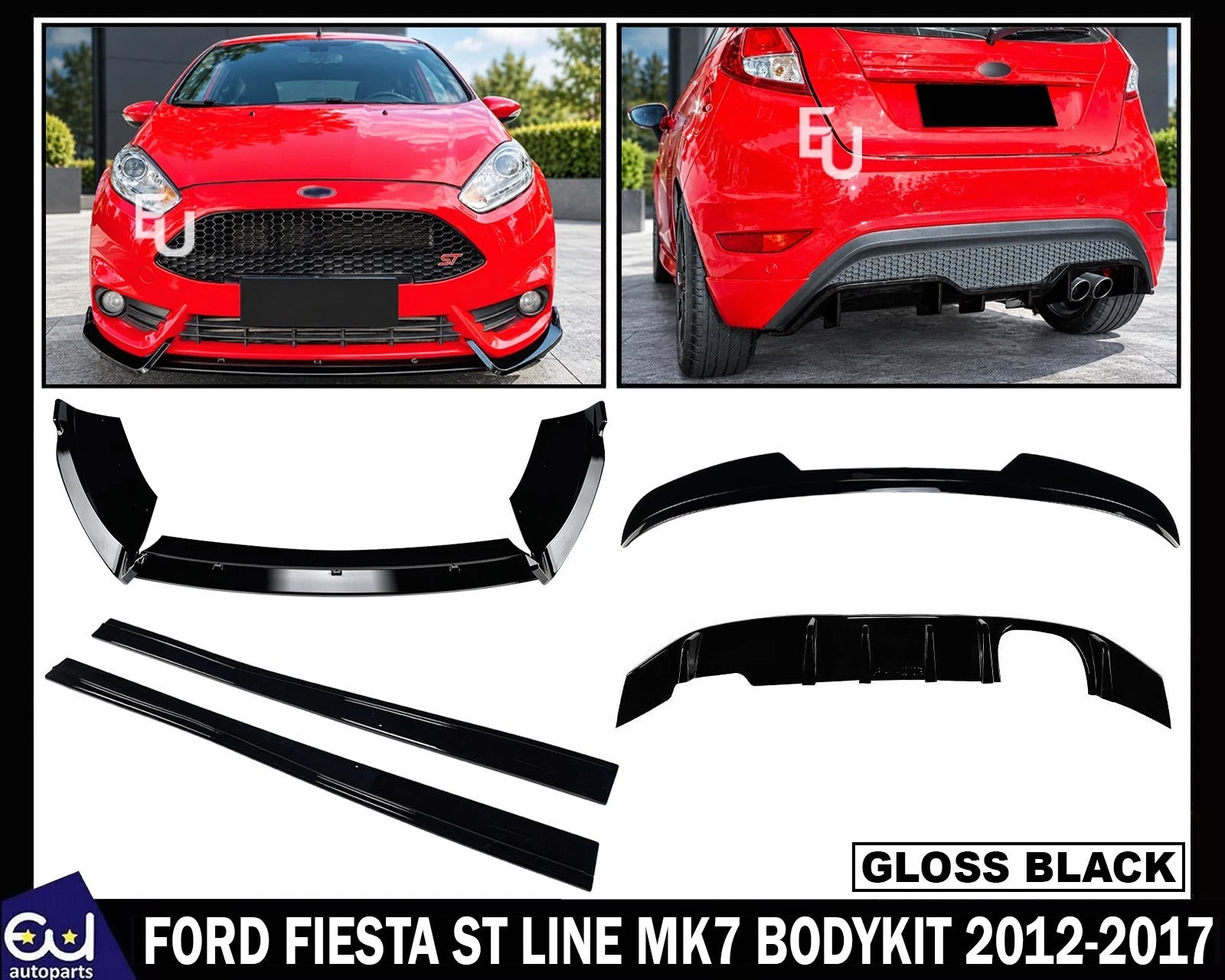 FOR FORD FIESTA ST LINE MK7 REAR DIFFUSER FRONT SPLITTER SKIRT BODY KIT 2012-17