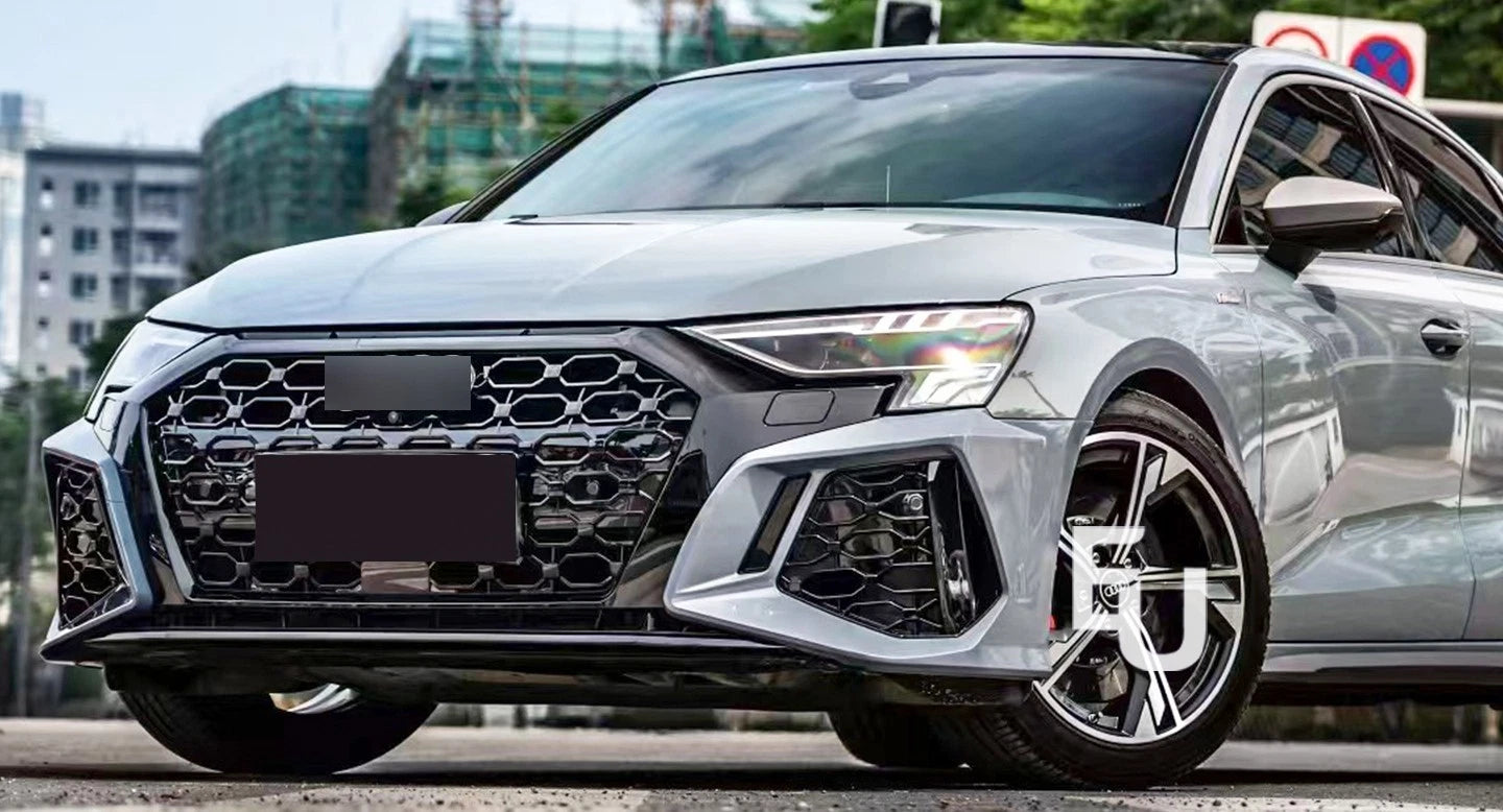 RS3 CONVERSION FRONT BUMPER BODYKIT GRILLE FOR AUDI A3 S3 8Y 2020-24 SEDAN HATCH