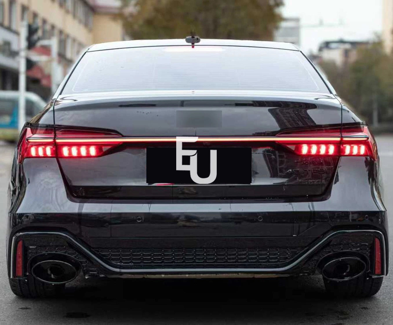 REAR BUMPER BODY KIT BLACK TAILPIPES RS6 STYLE GLOSS BLACK FOR AUDI A6 C8 SALOON