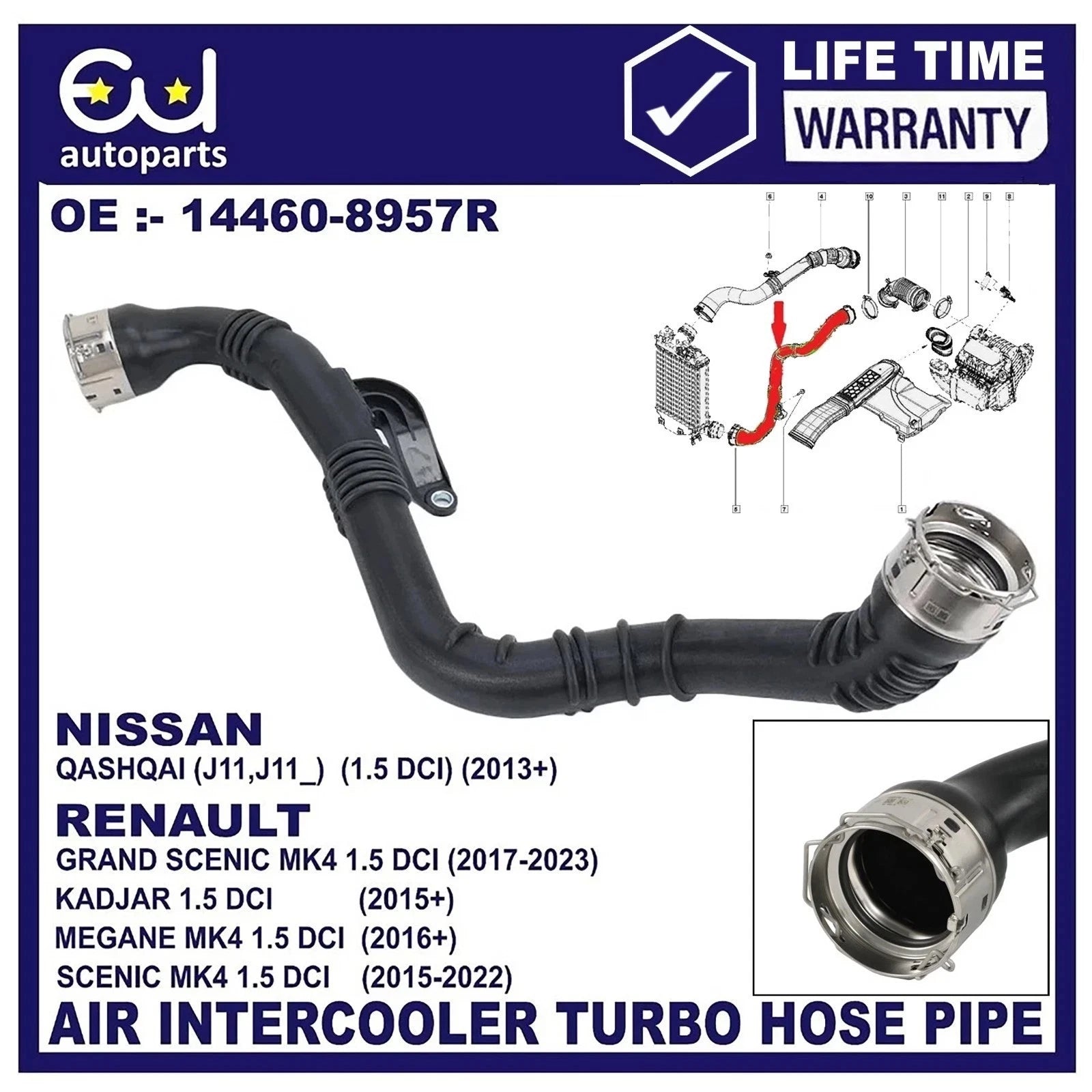 TURBO INTERCOOLER HOSE FOR NISSAN QASHQAI RENAULT MEGANE SCENIC KADJAR 1.5DCI