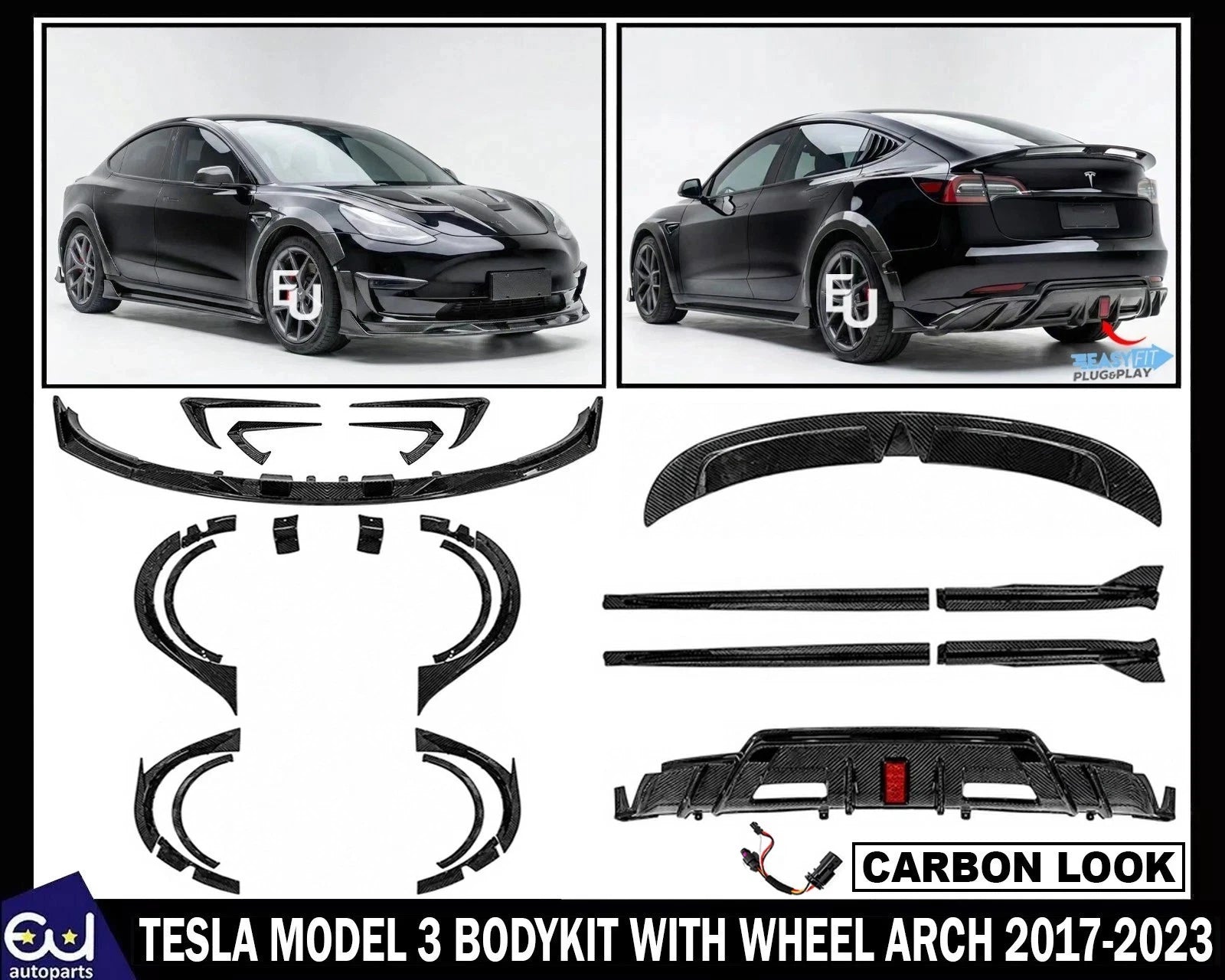 BRAGE DESIGN WIDE BODY BODYKIT WITH WHEEL ARCH FRONT SPLITTER FOR TESLA MODEL 3