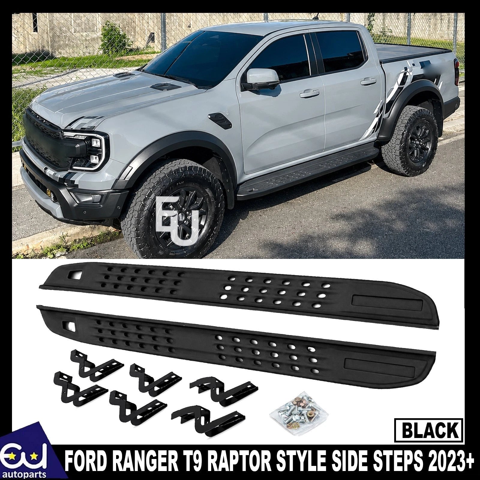 RAPTOR STYLE SIDE STEPS RUNNING BOARDS PAIR FOR FORD RANGER T9 2023 +