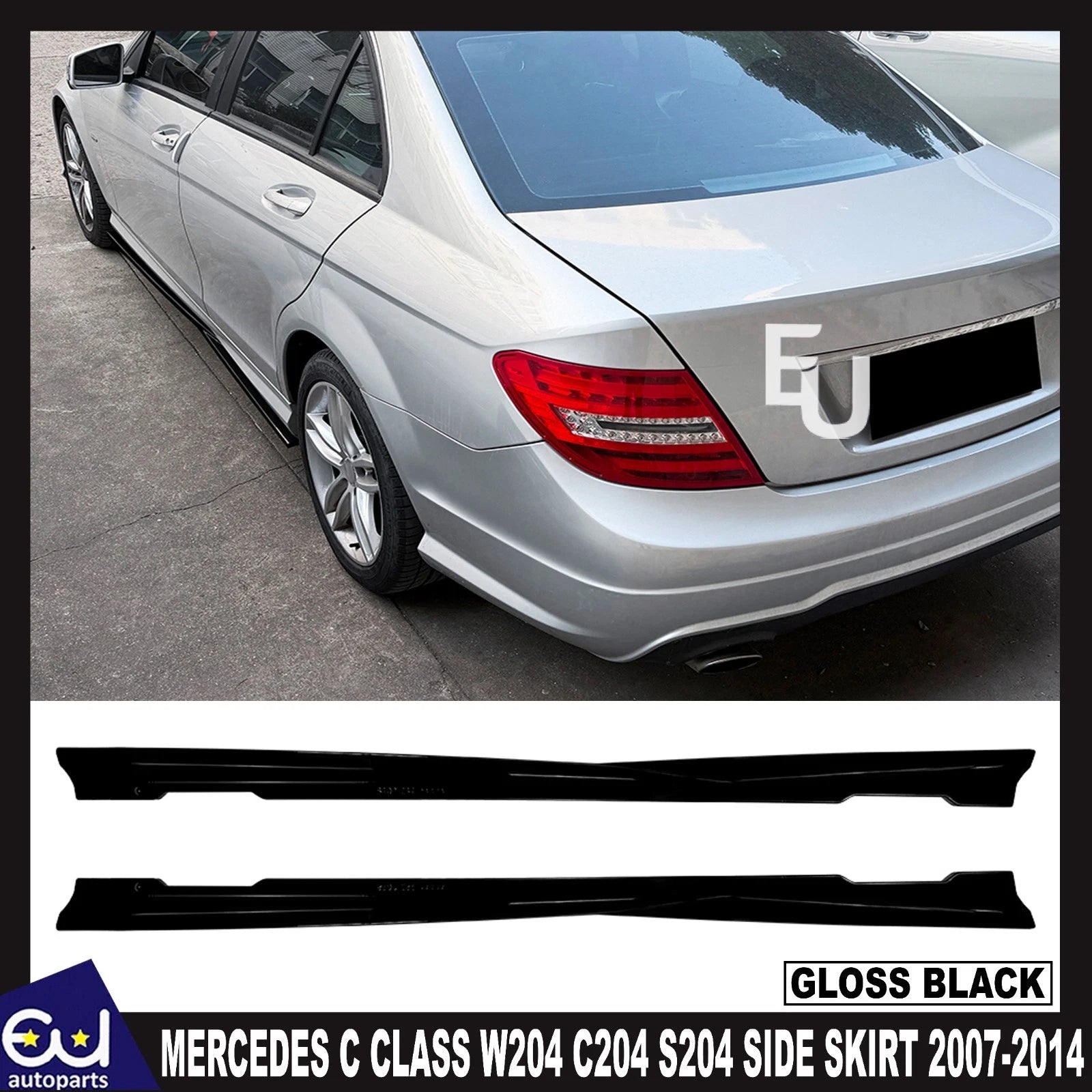 FOR MERCEDES C CLASS W204 C204 S204 SIDE SKIRT EXTENTION GLOSS BLACK 2007-2014