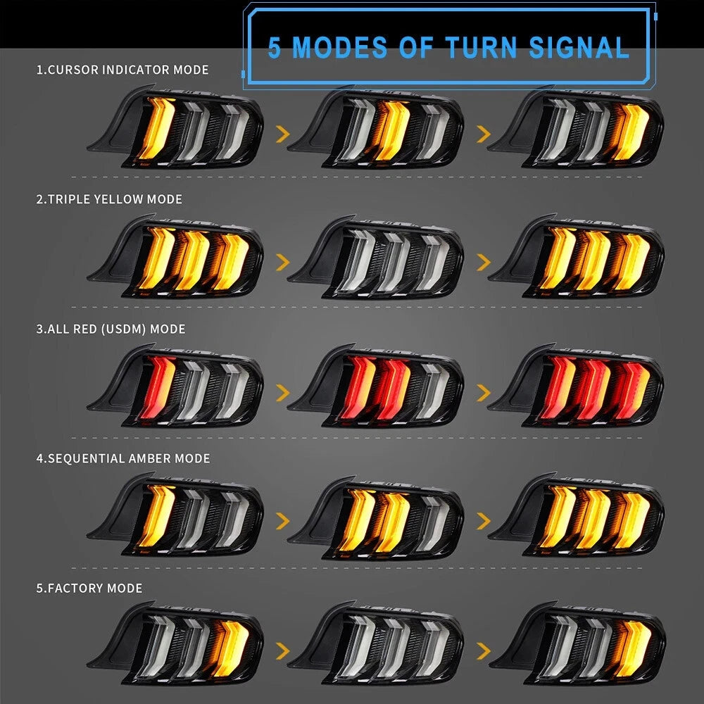 SMOKED LED REAR LIGHTS 5 MODES FOR FORD MUSTANG 2015-2023 W/SEQUENTIAL SIGNALS