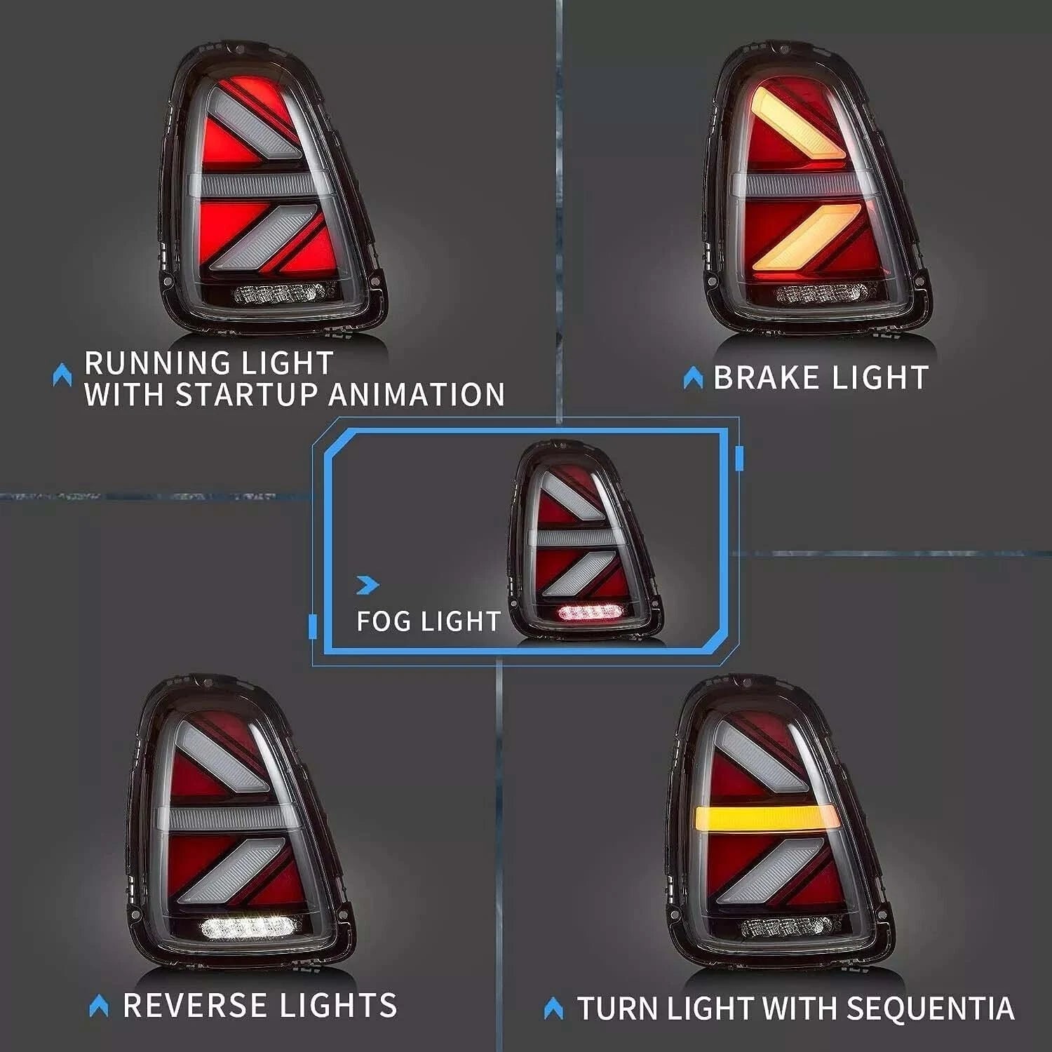 SMOKED LED REAR TAIL LAMP LIGHTS FOR MINI R56 R57 R58 R59 2007-15 UNION JACK