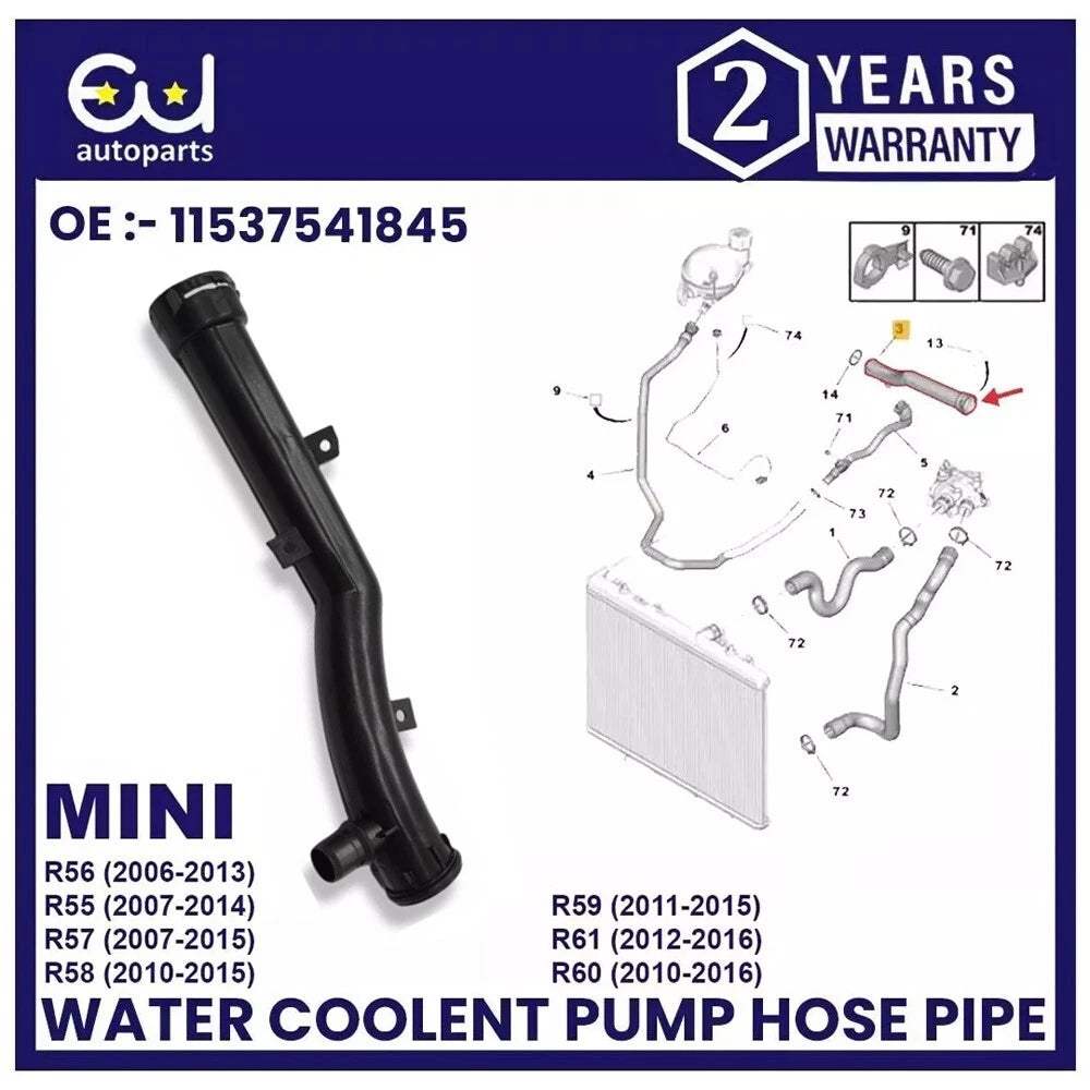 FOR PEUGEOT 207 208 307 308 CITROEN C3 C4 DS3 1.4 1.6 BY PASS WATER HOSE PIPE