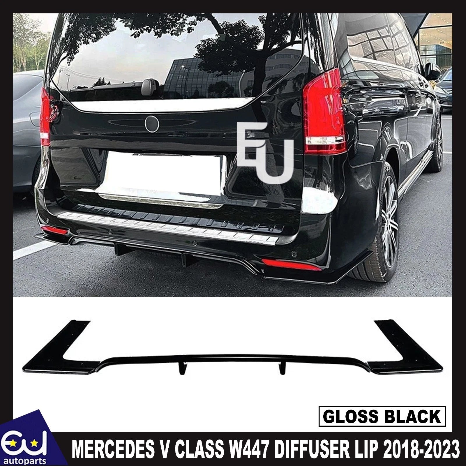 FOR MERCEDES V CLASS W447 AMG LINE REAR BUMPER DIFFUSER LIP GLOSS BLACK 2018-23