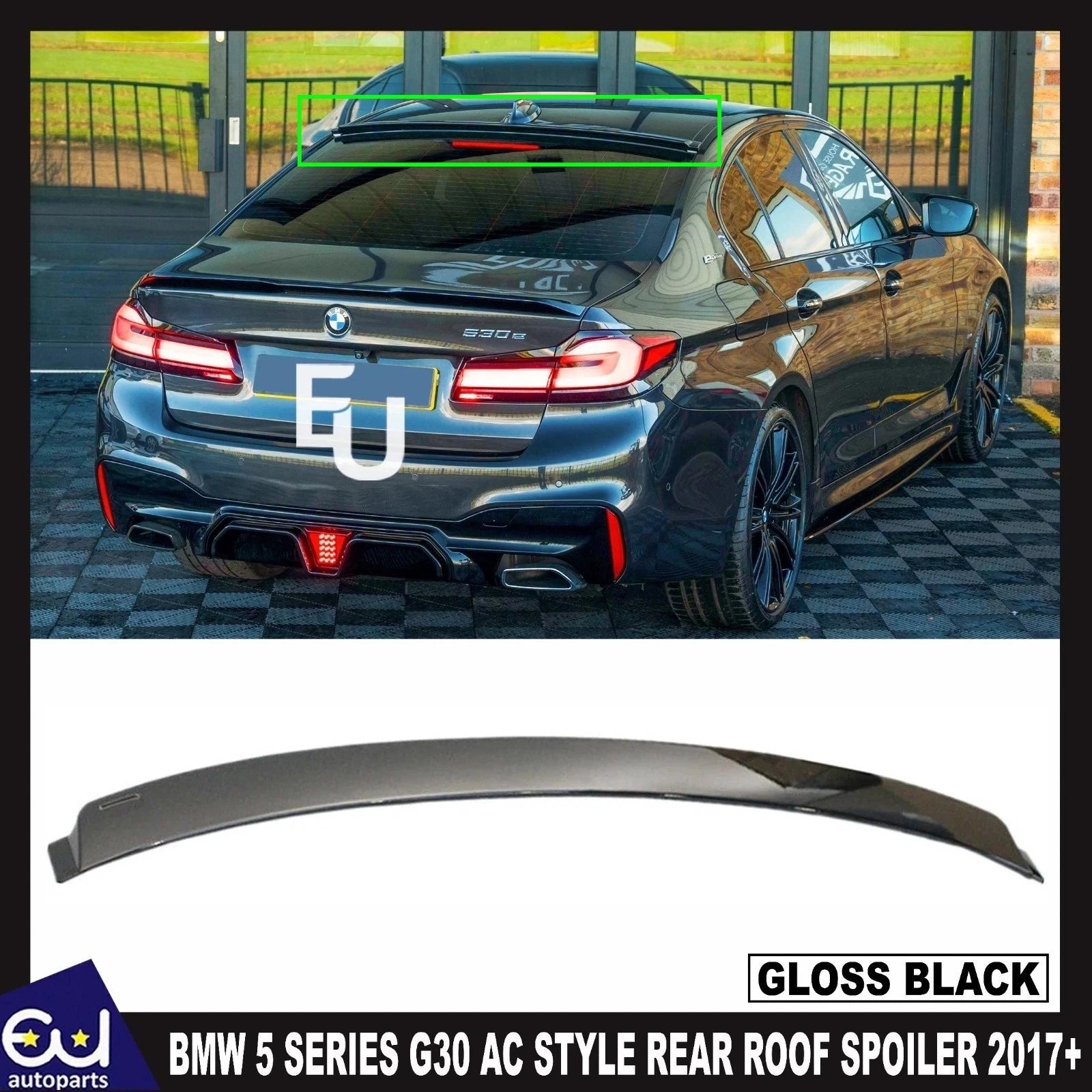 FOR BMW 5 SERIES G30 AC STYLE REAR ROOF SPOILER WINDOW LIP GLOSS BLACK  OEM FIT