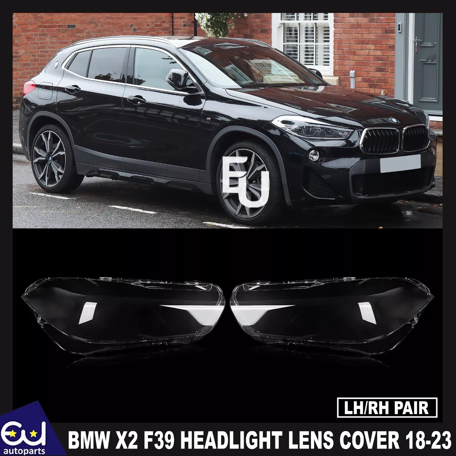 PAIR FOR BMW X2 F39 2018-23 HEADLIGHT LENS HEADLAMP COVER SHELL LEFT RIGHT SIDE