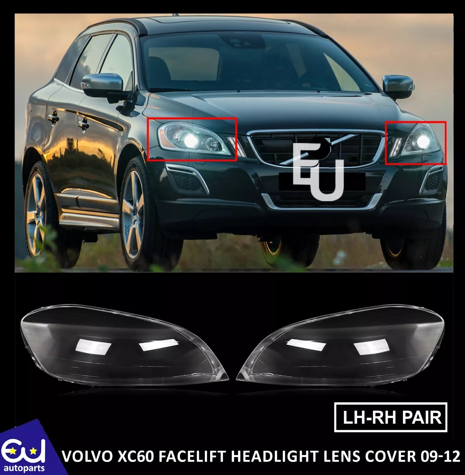 FOR VOLVO XC60 2009-12 FRONT HEADLIGHT LAMP LENS COVER LEFT RIGHT SIDE PAIR