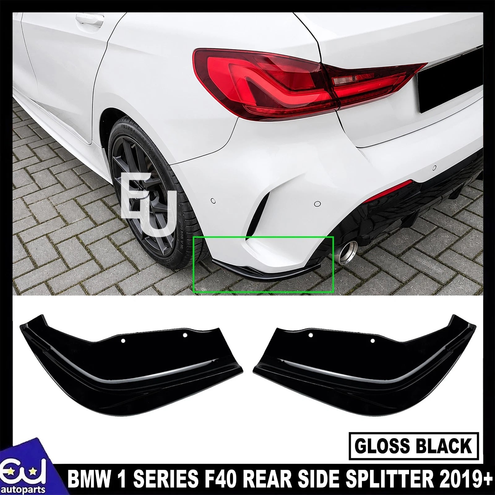 FOR BMW 1 SERIES F40 M SPORT REAR SIDE SPLITTER BUMPER DIFFUSER GLOSS BLACK 19+