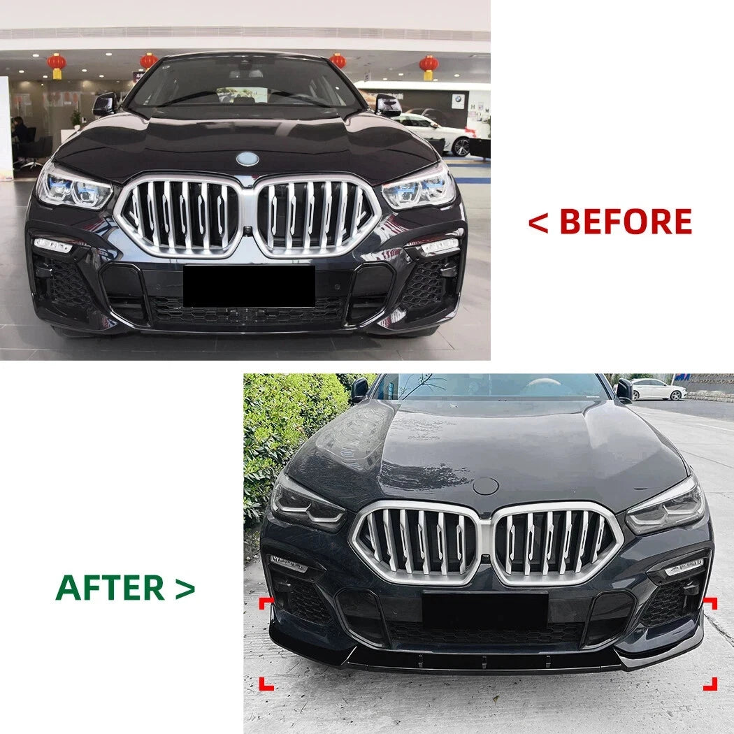 FOR BMW X6 G06 M SPORT FRONT BUMPER SPLITTER LIP SPOILER GLOSS BLACK 2019-2022