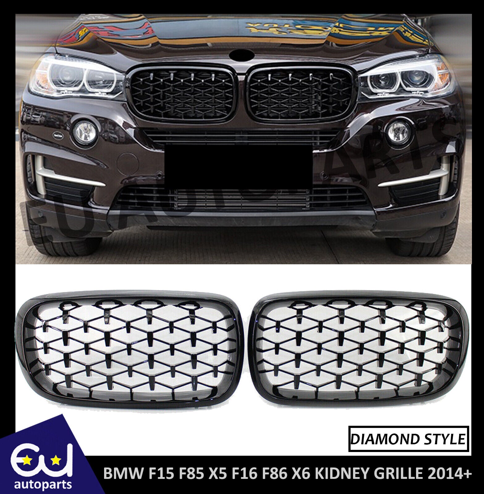 FOR BMW F15 F85 X5 F16 F86 X6 KIDNEY GRILL GRILLE GRILLS DIAMOND GLOSS BLACK 14+