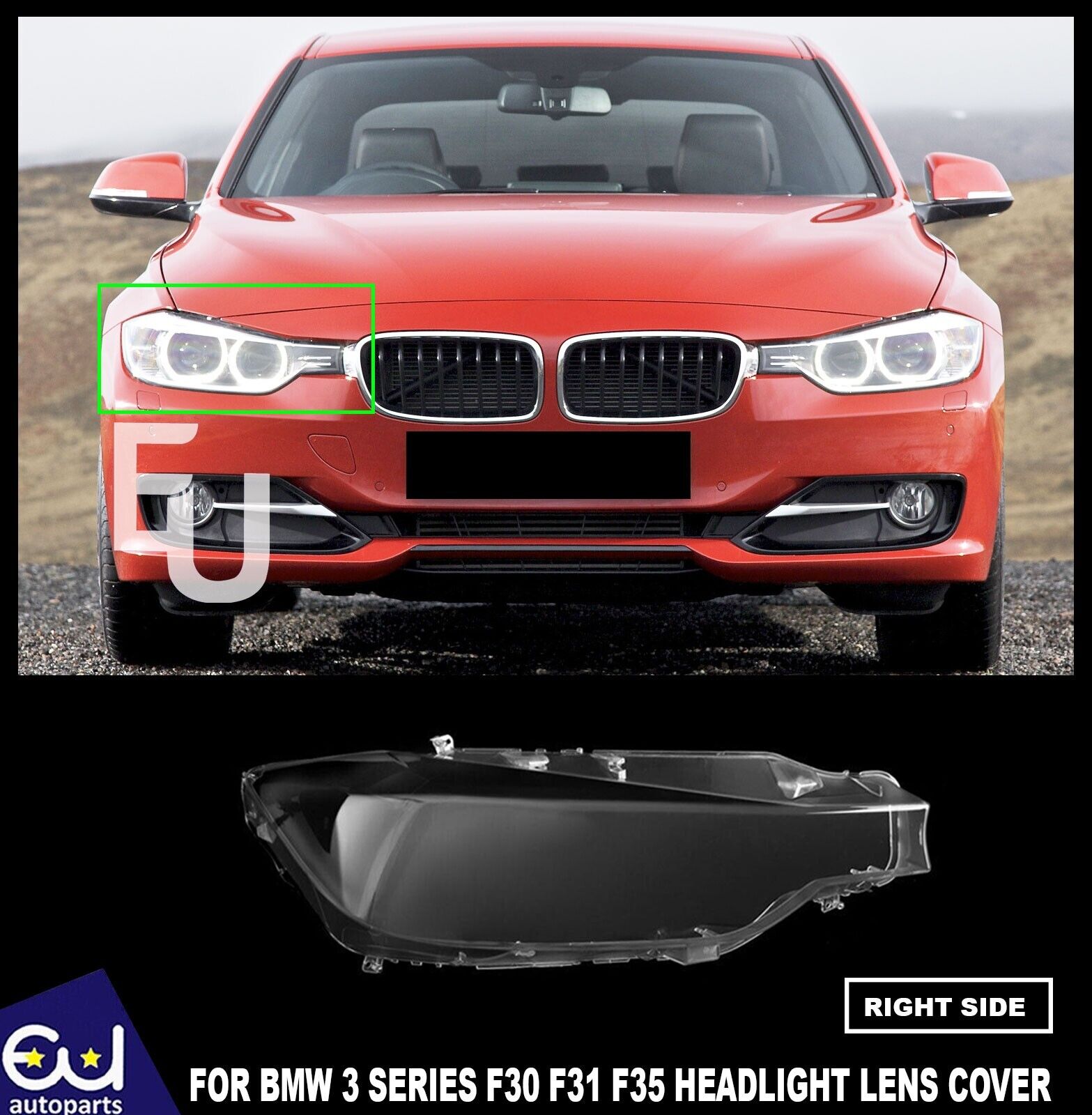 RIGHT SIDE HEADLIGHT LENS COVER REPLACEMENT FOR BMW F30 F31 F35 3 SERIES 11-2015