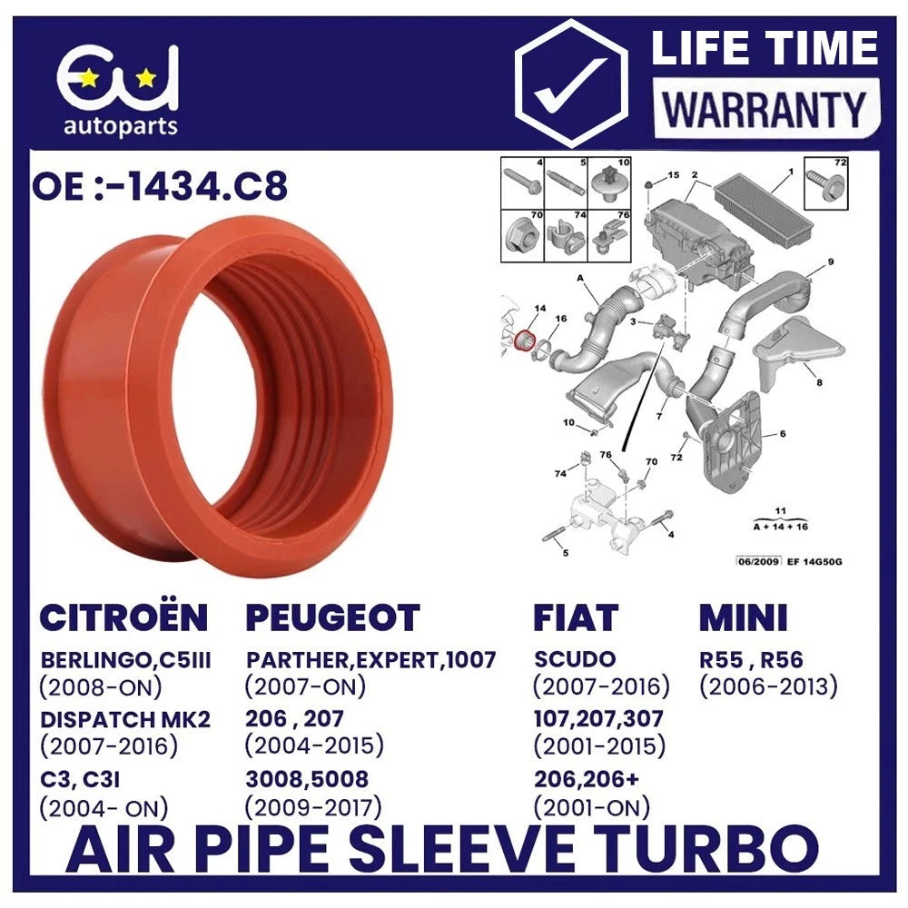 TURBO AIR PIPE SLEEVE FOR CITROEN C2 C3 C4 PICASSO BERLINGO 1.6 HDI 1434.C8