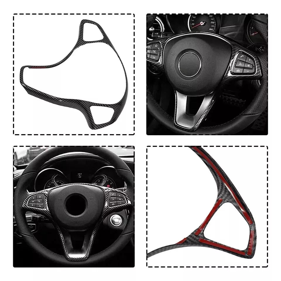 CARBON LOOK DECAL FOR MERCEDES W213 W205 X253 C E GLC STEERING WHEEL PANEL TRIM