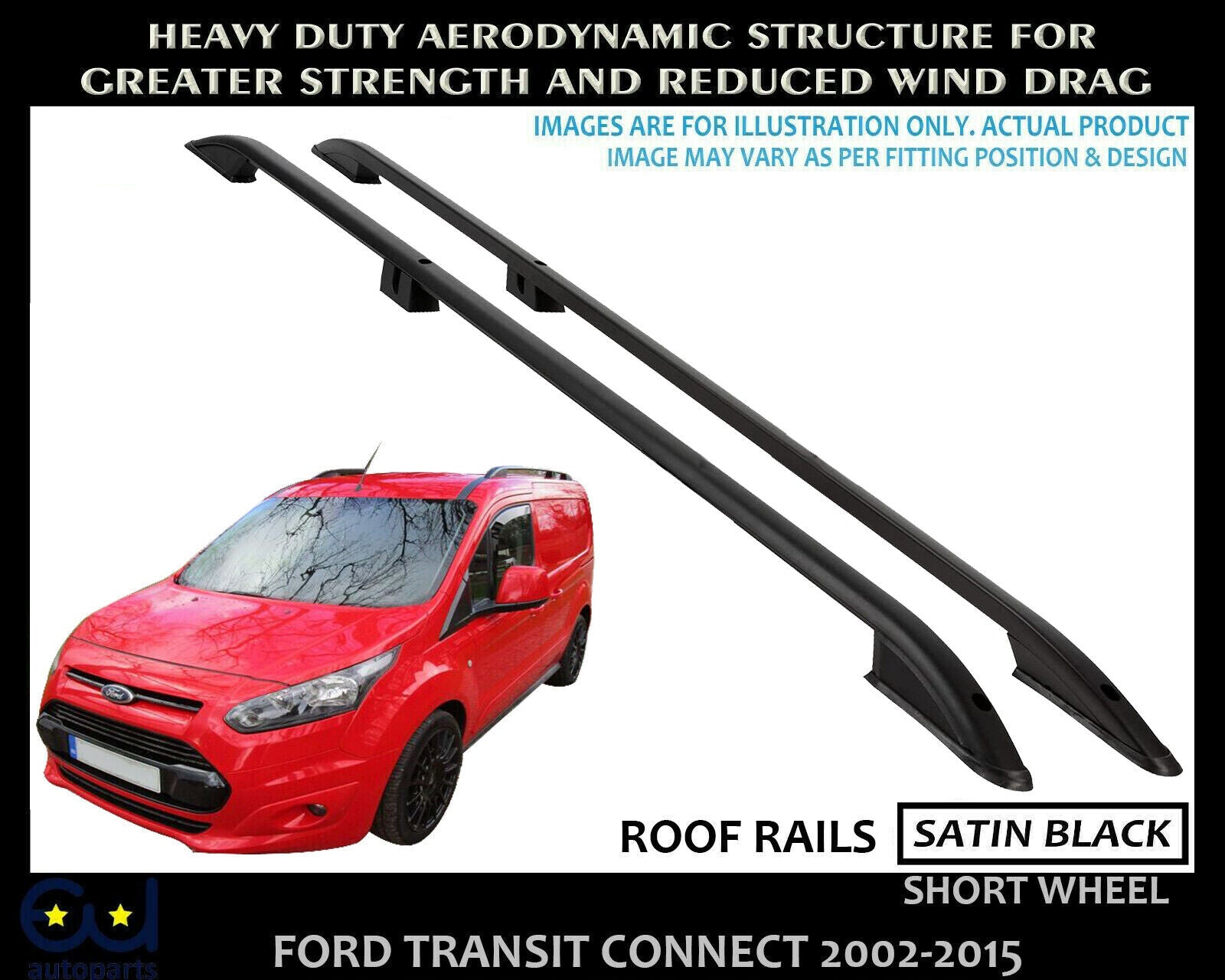 FORD TRANSIT CONNECT ROOF RAILS BARS RACK SWB BLACK OEM QUALITY 2002-2014