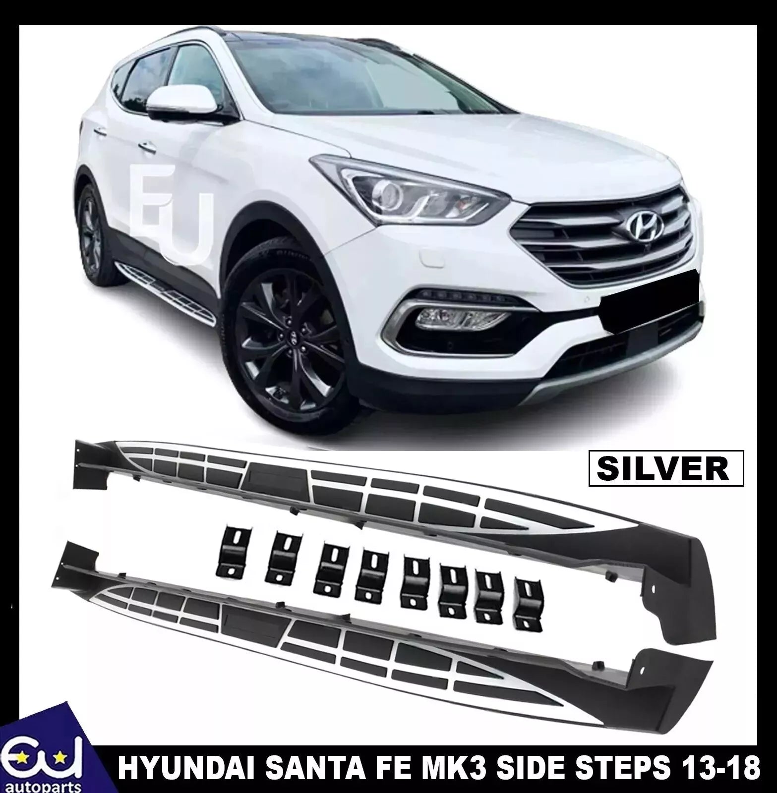 PAIR RUNNING BOARDS SIDE STEPS FOR HYUNDAI SANTA FE MK3 2013 - 2018 OEM STYLE