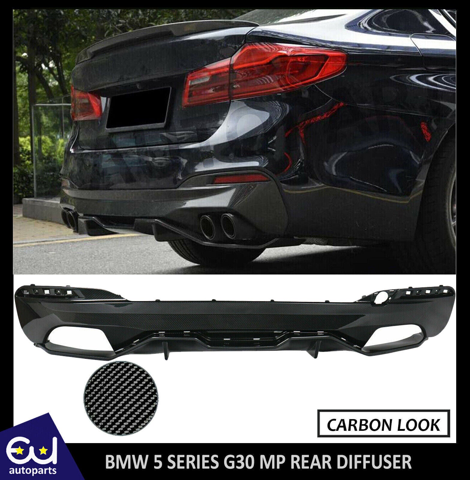 FOR BMW G30 5 SERIES M5 STYLE REAR DIFFUSER BUMPER 3D CARBON LOOK