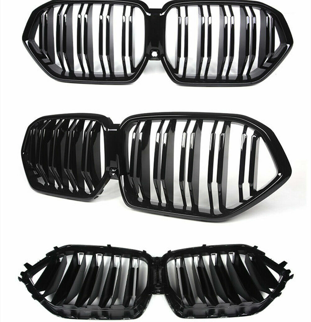 DOUBLE SLAT GLOSS BLACK KIDNEY FRONT GRILL GRILLE FOR BMW X6 G06 20+ CAMERA HOLE