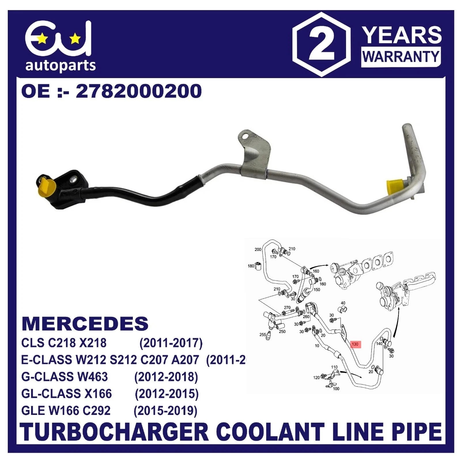 TURBOCHARGER COOLANT LINE PIPE FOR MERCEDES E CLASS CLS W212 C218 W166 X166 R231