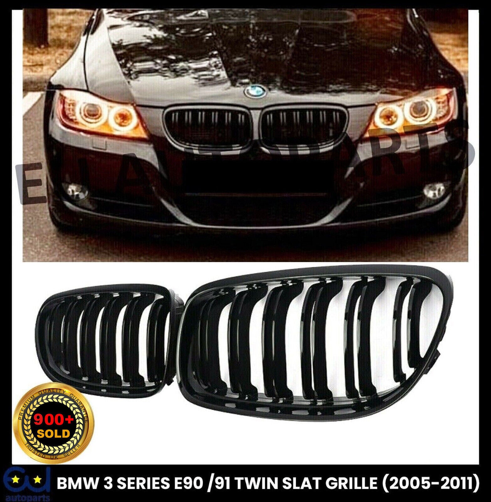 thumbnail image 2 of  Matte Black Single Slat Kidney Grille Replacement For BMW 3 Series E90 E91 (2008-2012) - Front Bumper Grill Set 2 of 4