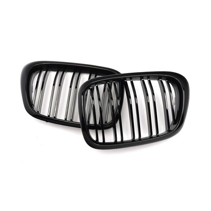 GLOSS BLACK TWIN SLATS FRONT KIDNEY GRILLE GRILL FOR BMW 5 SERIES E39 1995-2002