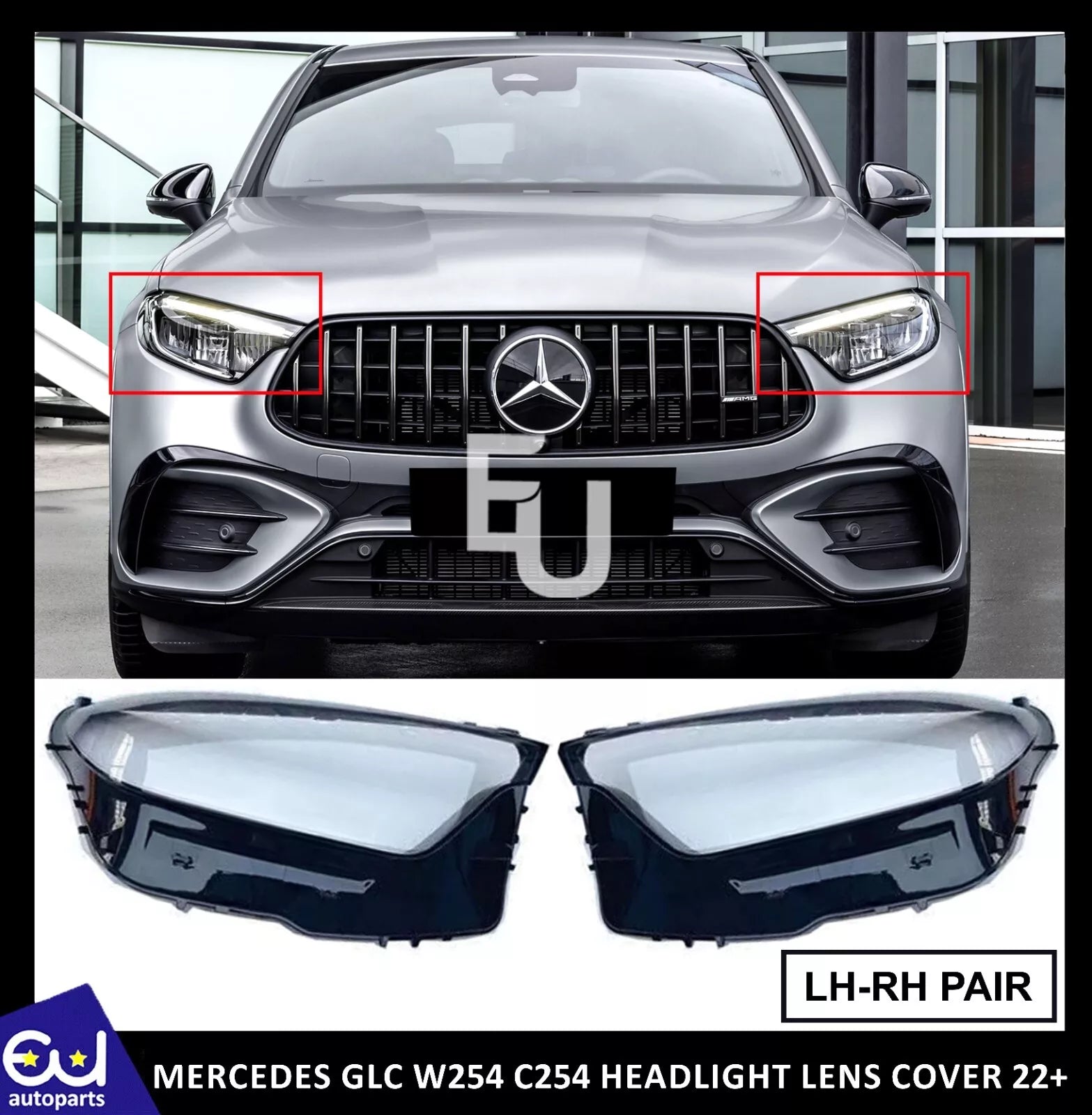 PAIR SIDE HEADLIGHT HEADLAMP LENS COVER FOR MERCEDES BENZ GLC W254 C254 GLC 22+