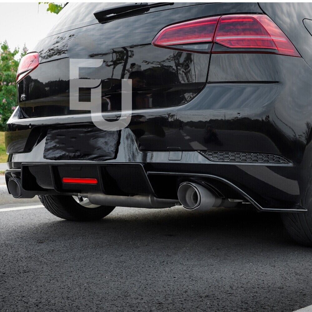 FOR VW GOLF GTD GTI TSI TDI MK7.5 REAR DIFFUSER GLOSS BLACK VALANCE LIP WITH LED