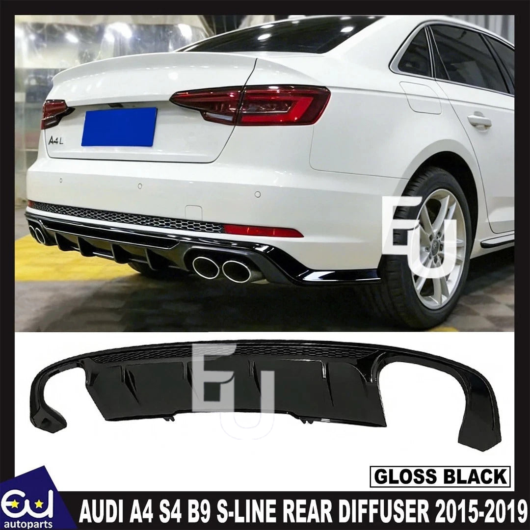 FOR AUDI A4 S4 B9 SLINE REAR BUMPER DIFFUSER SPLITTER GLOSS BLACK 2015-2019
