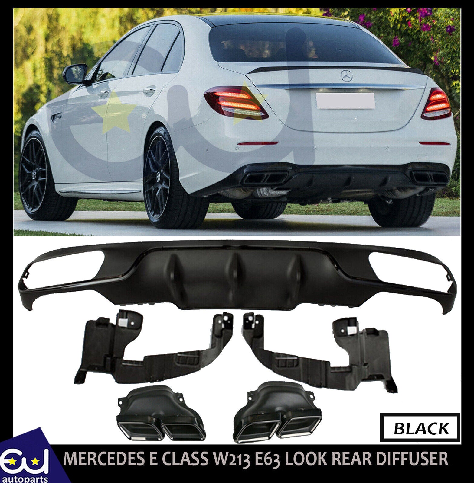 FOR MERCEDES E CLASS W213 NORMAL SEDAN E63 LOOK REAR BUMPER DIFFUSER TAILPIPES