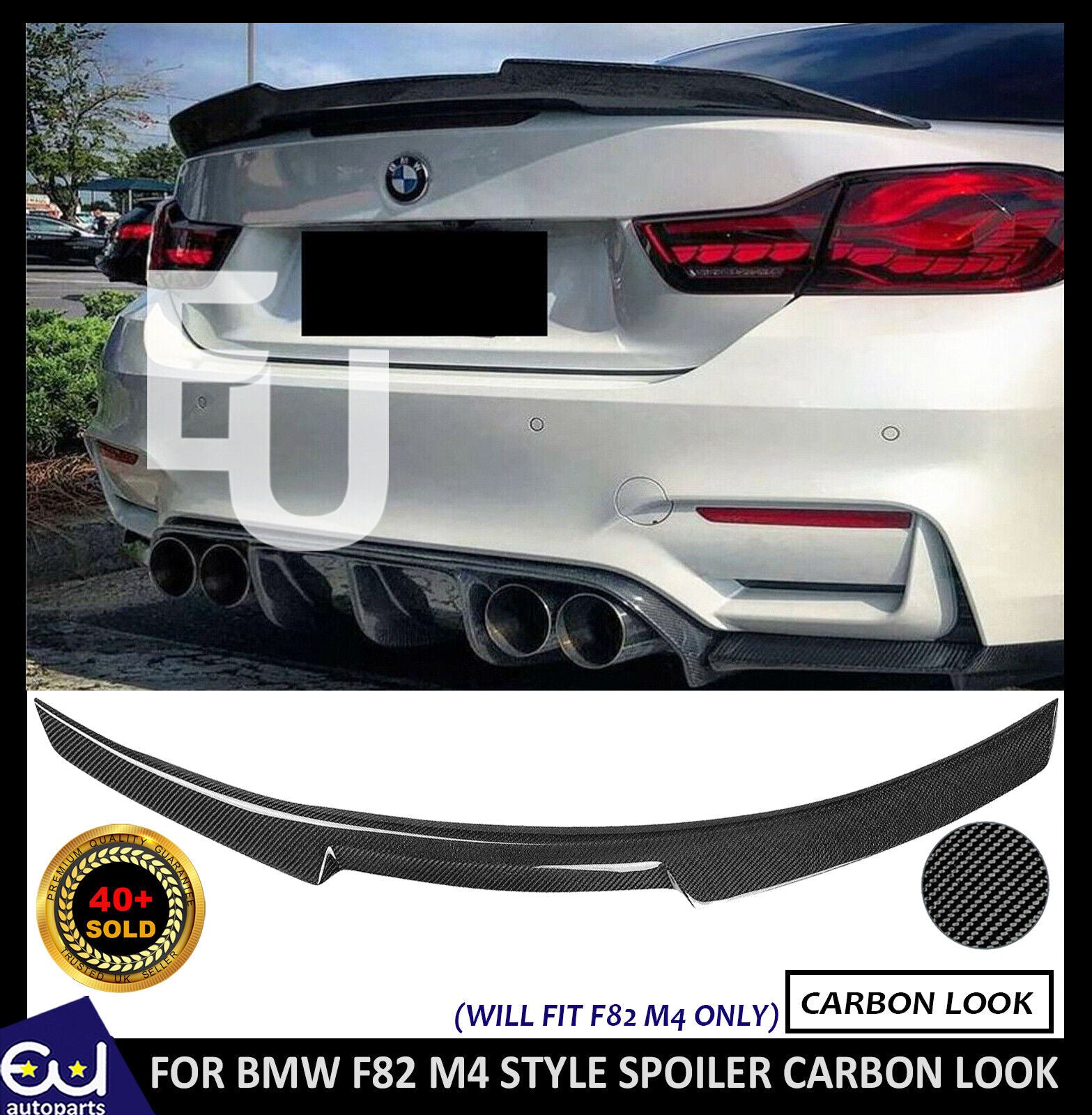 REAR TRUNK BOOT SPOILER V STYLE LIP FOR BMW 4 SERIES F82 M4 COUPE CARBON LOOK