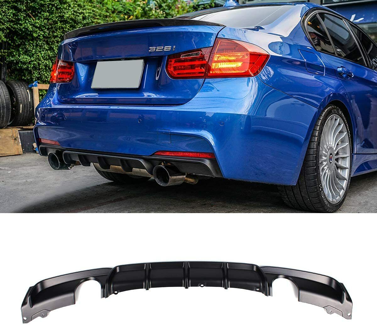 FOR BMW 3 SERIES F30 F31  DUAL REAR DIFFUSER VALANCE MATTE BLACK