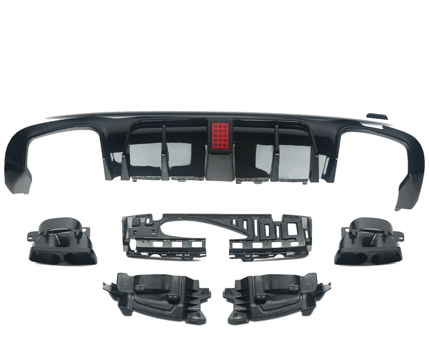 FOR MERCEDES BENZ E CLASS W213 REAR DIFFUSER AND TAIL PIPE F1 LOOK GLOSS BLACK