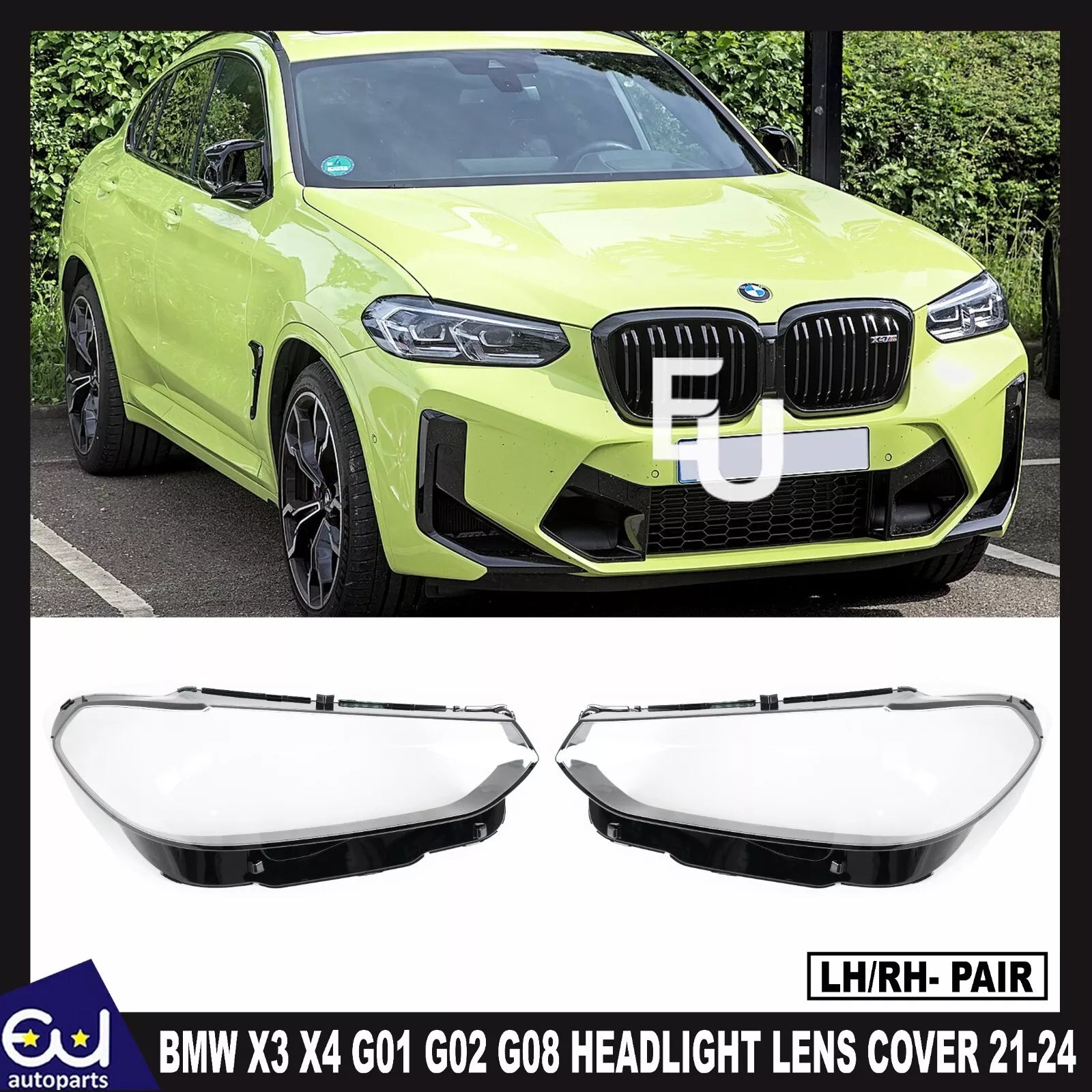 PAIR L+R HEADLIGHT LENS HEADLAMP COVER REPLACE FOR BMW X3 X4 G01 G02 G08 2021-24