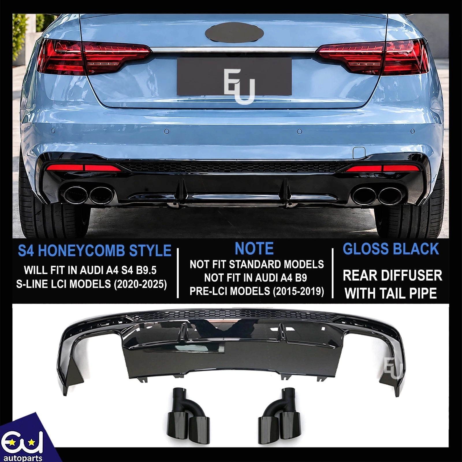 FOR AUDI A4 S4 B9.5 8W S-LINE FACELIFT REAR BUMPER DIFFUSER TAILPIPES 2020-2025