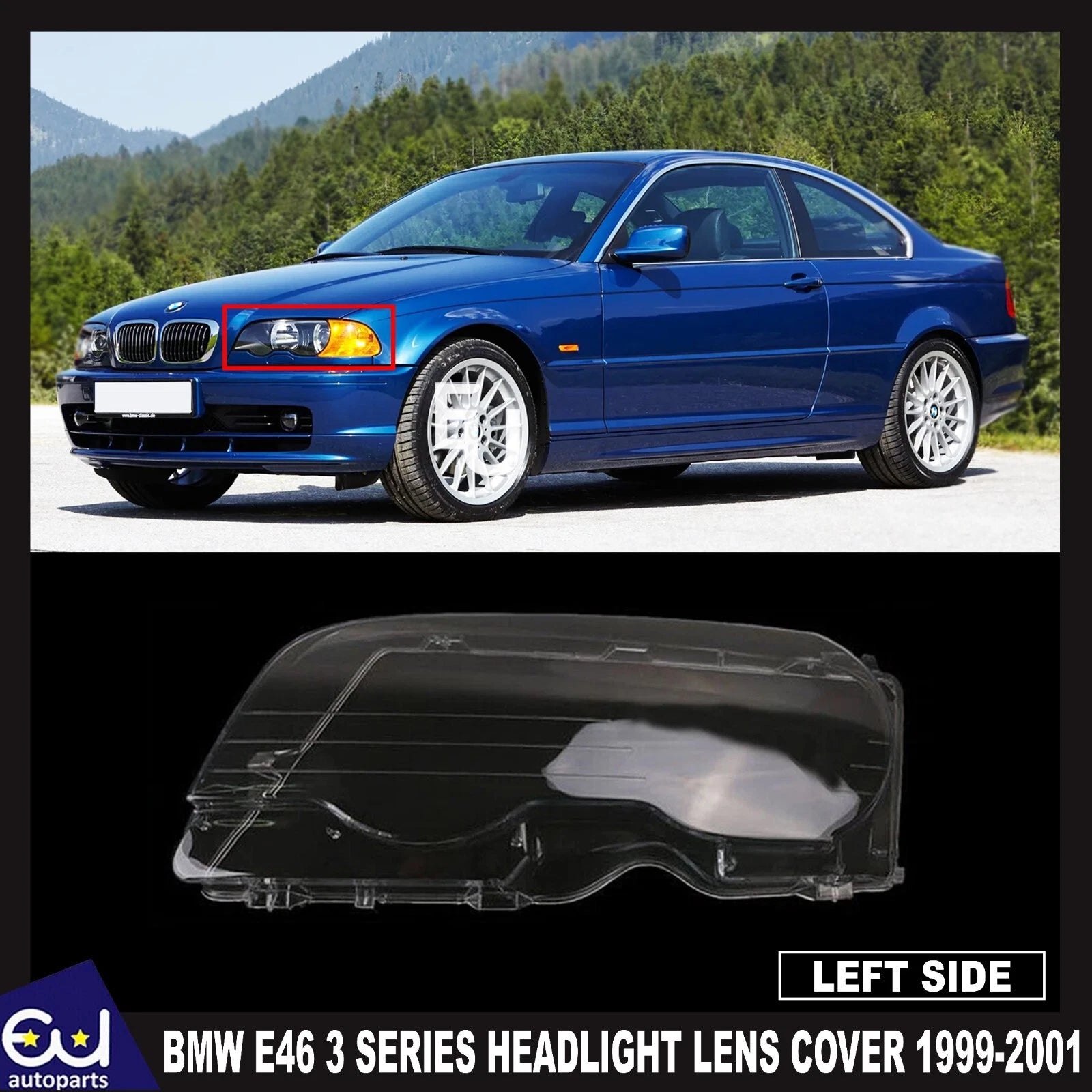 FOR BMW E46 3 SERIES LEFT PASSENGER HEADLGHT HEADLAMP CLEAR LENS COVER 99-01
