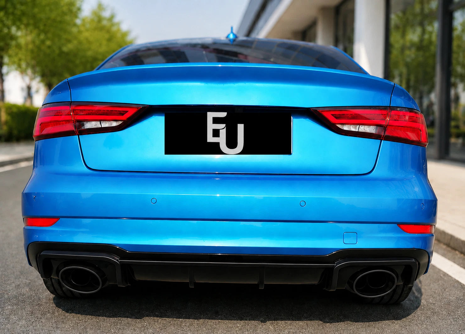 FOR AUDI A3 8V SEDAN STANDARD RS3 LOOK REAR DIFFUSER WITH TAILPIPE BLACK 16-20