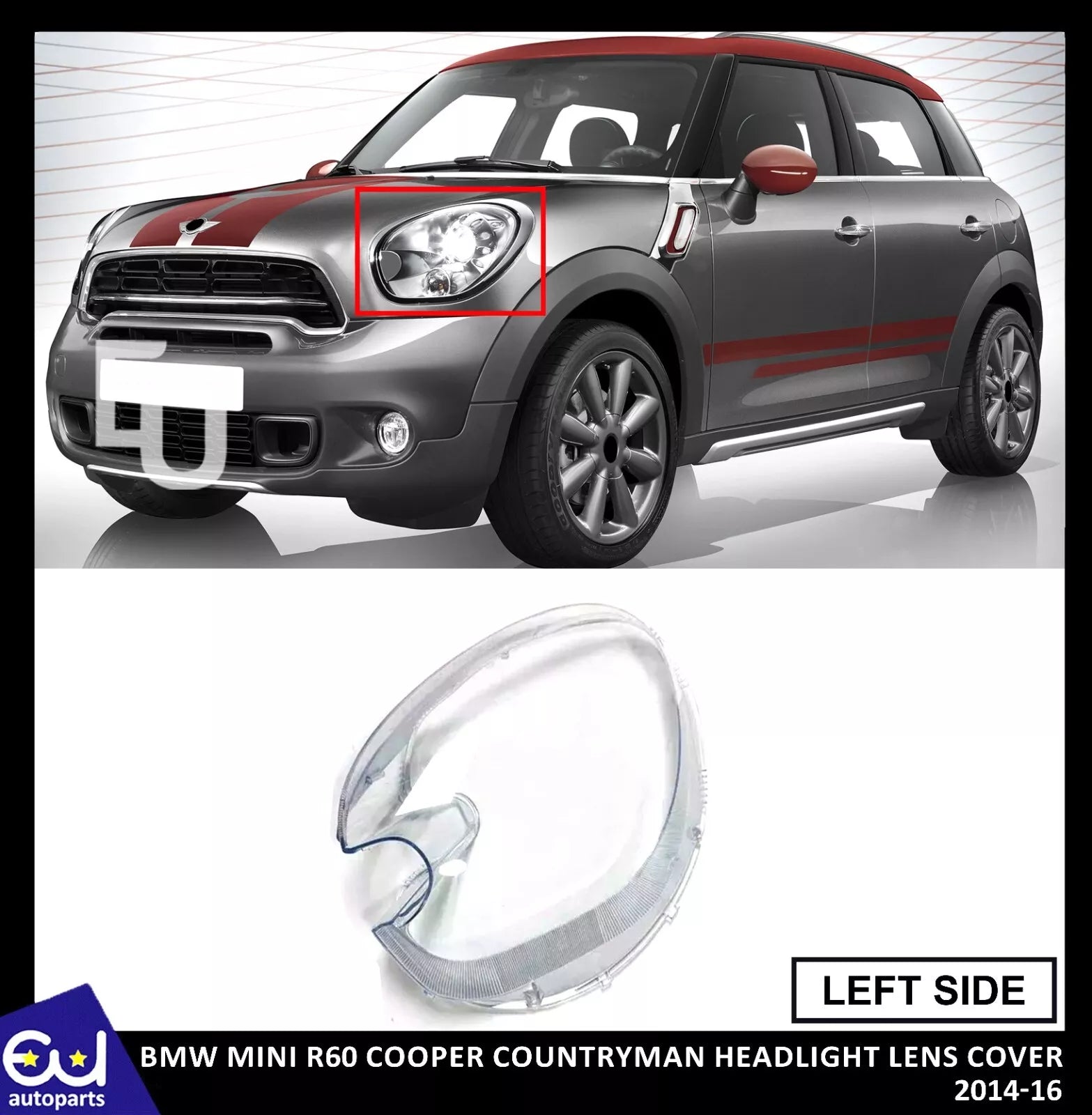 FOR BMW MINI R60 COOPER COUNTRYMAN LEFT SIDE HEADLIGHT LENS CLEAR COVER 2014-16
