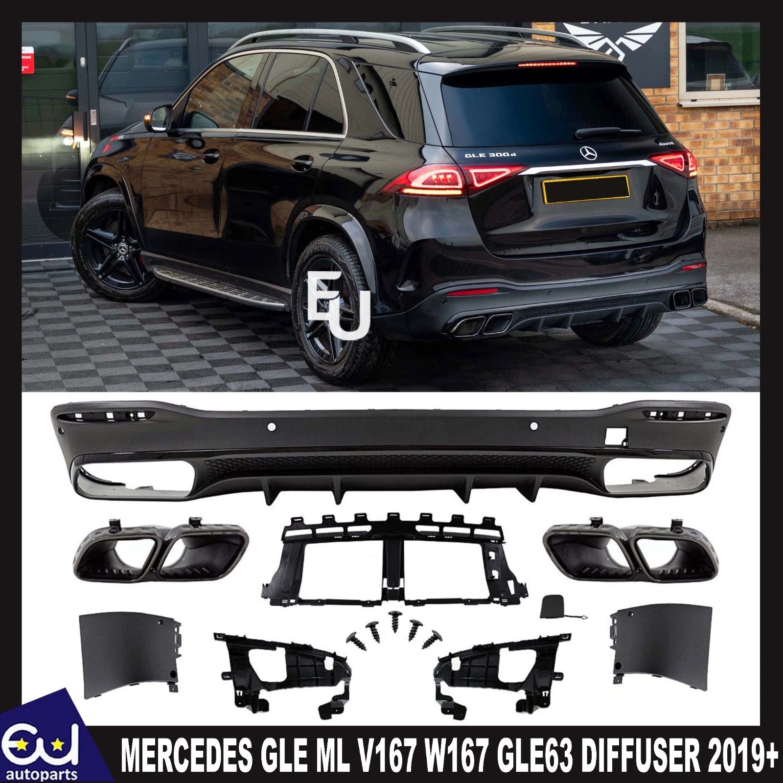 REAR DIFFUSER & BLACK TAILPIPEPS FOR MERCEDES GLE ML V167 W167 GLE63 STYLE 2019+