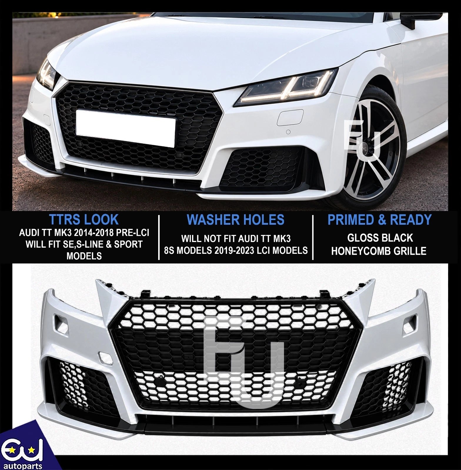 TTRS LOOK CONVERSION FRONT BUMPER BODY KIT FOR AUDI TT MK3 8S 2014-2018 W/GRILLE