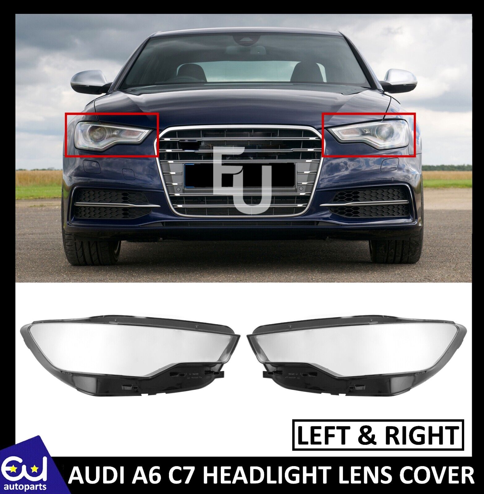 PAIR HEADLIGHT LENS COVER HEADLAMP SHELL LAMP SHADE FOR AUDI A6 C7 2011-2014